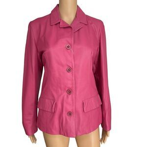 Helen Hubert genuine leather hot pink Barbie core jacket size L New